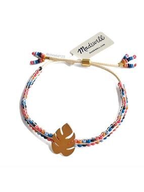 NWT Madewell Beaded W/Gold Leaf Charm Slider Bracelet